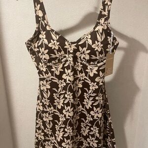 Floral Brown and Cream Mini Dress